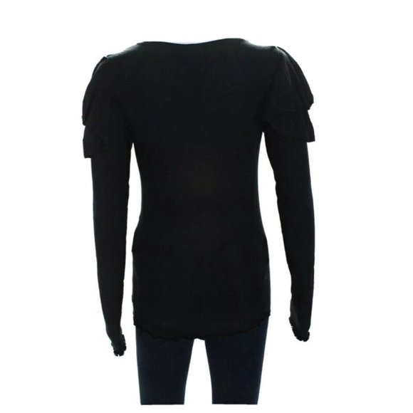 We The Free Womens Long Sleeve Ruffle Scoop Neck Knit PulloverTop Black Sz Med - Picture 2 of 7